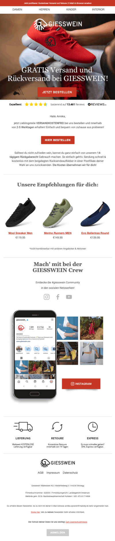 Giesswein — Gratis Versand & Rückversand