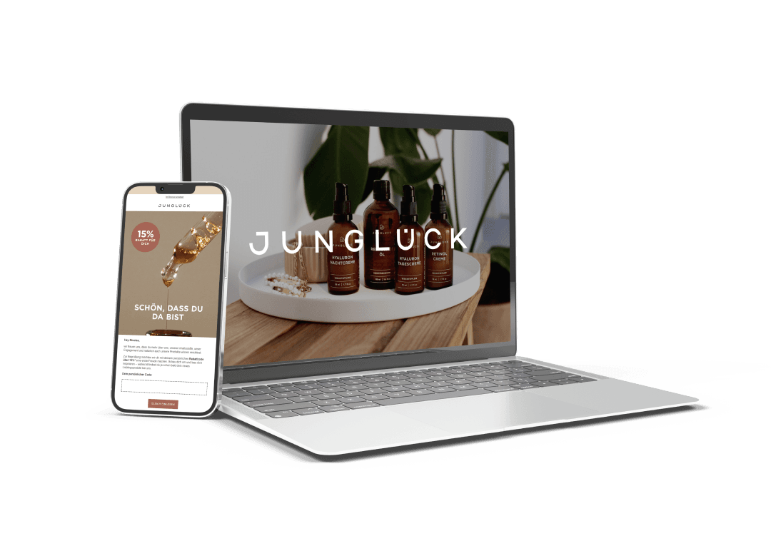 JUNGLÜCK E-Mail Marketing – Laptop und Handy Mockup
