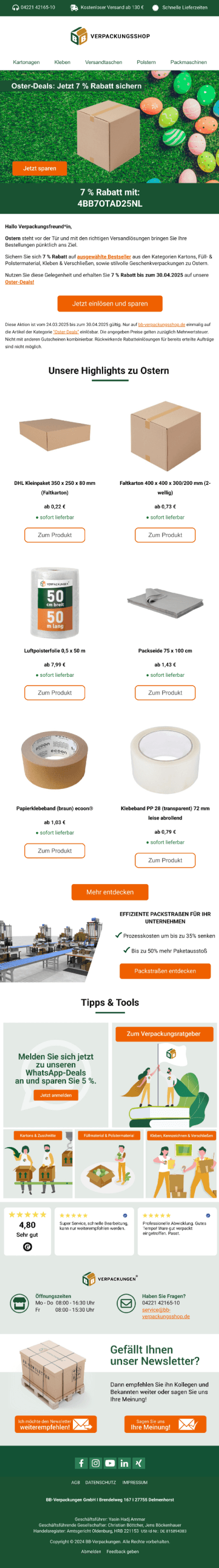 BB Verpackungen — Oster-Deals: Jetzt 7 % Rabatt schnappen! 🐣