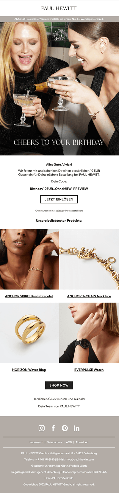 Paul Hewitt — Cheers to your Birthday – Dein 10 € Geburtstagsgeschenk