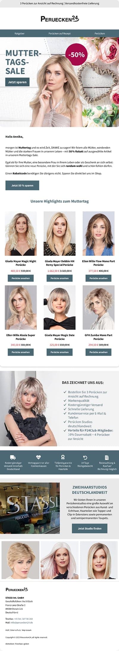 Perücken24 — Für Mamas, die alles geben: 50 % Rabatt zum Muttertag