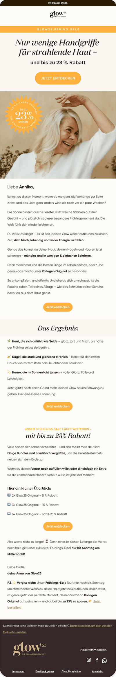 Glow25 — 🚨Letzte Reserven – bis zu 23% Rabatt!