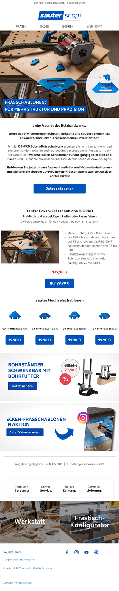 Sautershop — Ecken-Frässchablonen für präzise Ergebnisse